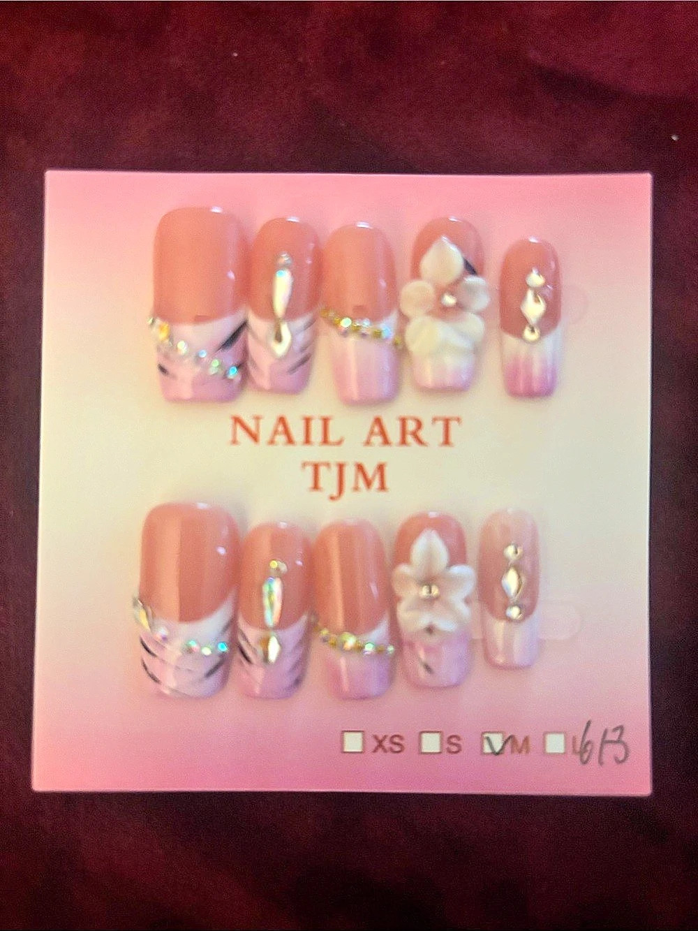 Nail Art TJM Pink & White Floral Press-On Nails